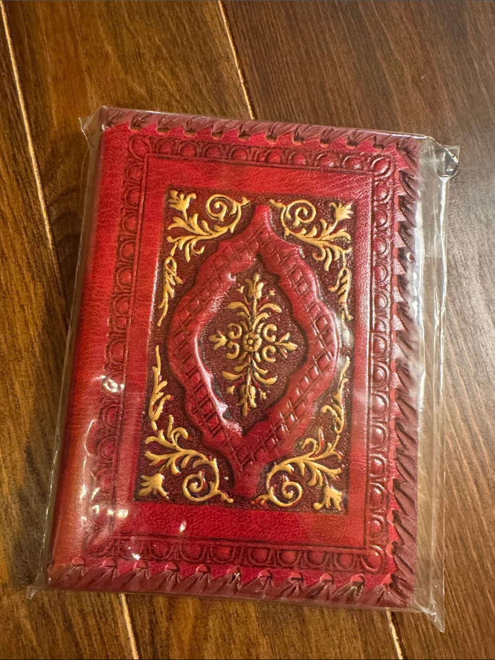Made In Italy Red Embossed Leather Journal with Gold Accents, NWT 6”X 8”